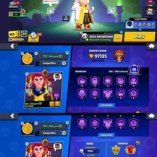 97k TROPHIES | SUPER LUXURY | 100 MAX POWER BRAWLER | 100 BRAWLER UNLOCK | 89 HYPERCHARGE | 413 SKIN | INSTANT DELIVERY - Image 1