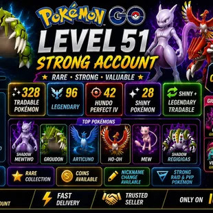 🍓 HIGH 42 HUNDO IV) LEVEL 51 PG ACCT 🍓| HO-HO MOLTTRES | 328 TRADABLE | 96 LEGENDARY | SHADOW MEWTWO | RARE COLLECTOR - Image 2