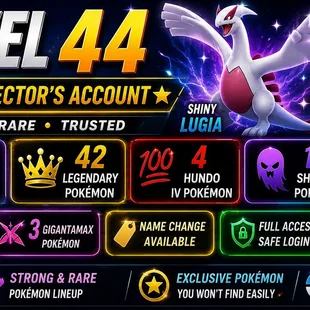 🎯HIGH VALUE LEVEL 44 🐓 286 TRADABLE | 27 SHINY | 42 LEG | SHINY LUGIA PUSH GROUDON | 18 SHADOW | RARE COLLECTOR  - Image 1