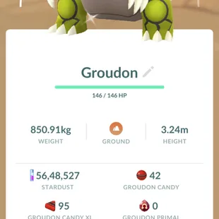 VERY CHEAP SHINY GROUDON 💎 5 MILLION STARDUST 💎 LEVEL 68 [] 72 SHINY [] 21 HUNDOS [] 15 LEGENDARY - Image 2