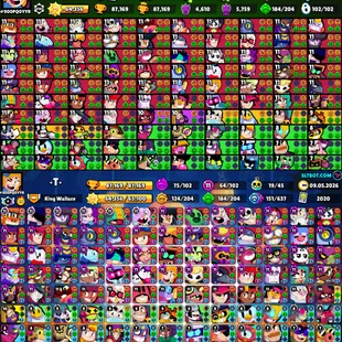 Trophy 87k💎Brawler 102x All💎Max 64x [] Hyper 54x [] Total Skins 424x [] Prestige 64 [] Profile Icones 534x [] BEST-DEA - Image 2
