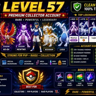 🎯HIGH VALUE 136 HUNDO IV)🔥 LEVEL 57 2025 | RESHIRAM MEWTWO ZAPDOS RARE | 50 LEGENDARY | RARE COLLECTOR/ INSTAN DLVR - Image 1