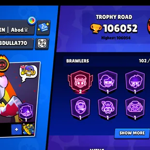 RARE | 305-GEM | 106K TROPHY - 460X SKINS | 102/102 BRAWLER | 90X MAX | 78X HYPER | 3V3 WINS | 876-PINS | BEST DEAL - Image 2