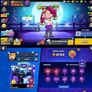 Trophy 87k💎Brawler 102x All💎Max 64x [] Hyper 54x [] Total Skins 424x [] Prestige 64 [] Profile Icones 534x [] BEST-DEA - Image 1